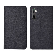 Coque Clapet Portefeuille Livre Tissu pour Oppo K5 Noir