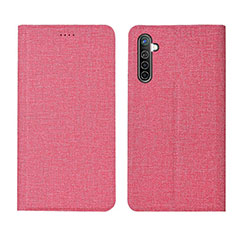 Coque Clapet Portefeuille Livre Tissu pour Oppo K5 Rose