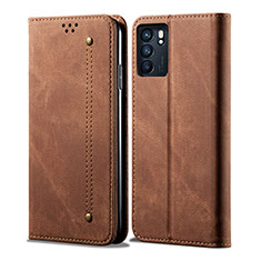 Coque Clapet Portefeuille Livre Tissu pour Oppo Reno6 Z 5G Marron