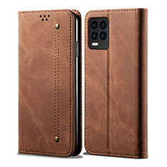 Coque Clapet Portefeuille Livre Tissu pour Realme 8 4G Marron