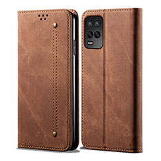 Coque Clapet Portefeuille Livre Tissu pour Realme 8 5G Marron