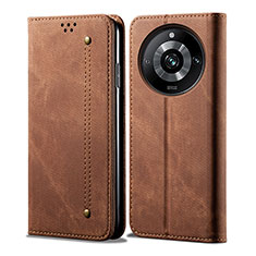 Coque Clapet Portefeuille Livre Tissu pour Realme Narzo 60 Pro 5G Marron