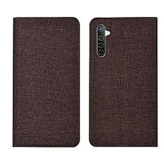 Coque Clapet Portefeuille Livre Tissu pour Realme X2 Marron