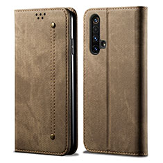 Coque Clapet Portefeuille Livre Tissu pour Realme X3 SuperZoom Marron