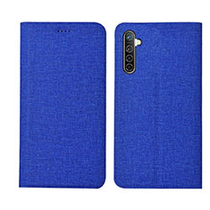 Coque Clapet Portefeuille Livre Tissu pour Realme XT Bleu