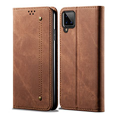 Coque Clapet Portefeuille Livre Tissu pour Samsung Galaxy A12 Marron