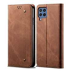 Coque Clapet Portefeuille Livre Tissu pour Samsung Galaxy A22 4G Marron