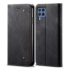 Coque Clapet Portefeuille Livre Tissu pour Samsung Galaxy A22 4G Noir