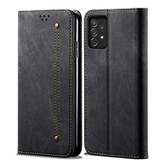 Coque Clapet Portefeuille Livre Tissu pour Samsung Galaxy A52 4G Noir