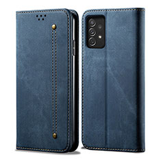 Coque Clapet Portefeuille Livre Tissu pour Samsung Galaxy A72 5G Bleu