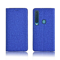 Coque Clapet Portefeuille Livre Tissu pour Samsung Galaxy A9 (2018) A920 Bleu