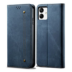 Coque Clapet Portefeuille Livre Tissu pour Samsung Galaxy M04 Bleu