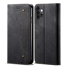 Coque Clapet Portefeuille Livre Tissu pour Samsung Galaxy M32 5G Noir