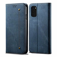 Coque Clapet Portefeuille Livre Tissu pour Samsung Galaxy S20 FE 4G Bleu