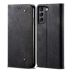 Coque Clapet Portefeuille Livre Tissu pour Samsung Galaxy S22 Plus 5G Noir