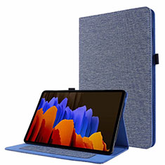 Coque Clapet Portefeuille Livre Tissu pour Samsung Galaxy Tab S7 11 Wi-Fi SM-T870 Bleu