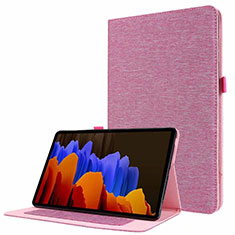 Coque Clapet Portefeuille Livre Tissu pour Samsung Galaxy Tab S7 11 Wi-Fi SM-T870 Rose