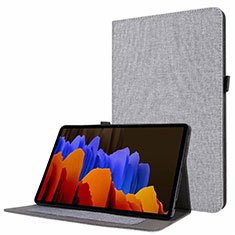 Coque Clapet Portefeuille Livre Tissu pour Samsung Galaxy Tab S7 4G 11 SM-T875 Gris