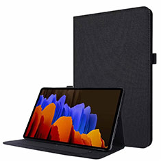 Coque Clapet Portefeuille Livre Tissu pour Samsung Galaxy Tab S7 4G 11 SM-T875 Noir