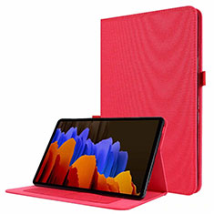 Coque Clapet Portefeuille Livre Tissu pour Samsung Galaxy Tab S7 4G 11 SM-T875 Rouge