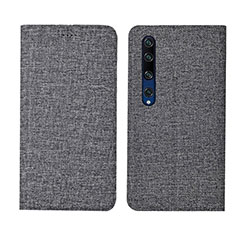 Coque Clapet Portefeuille Livre Tissu pour Xiaomi Mi 10 Gris