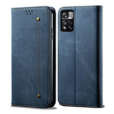 Coque Clapet Portefeuille Livre Tissu pour Xiaomi Mi 11i 5G (2022) Bleu