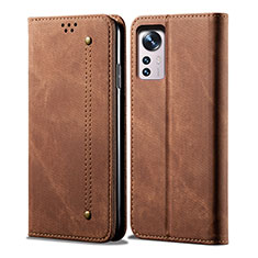 Coque Clapet Portefeuille Livre Tissu pour Xiaomi Mi 12 Pro 5G Marron