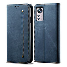 Coque Clapet Portefeuille Livre Tissu pour Xiaomi Mi 12S 5G Bleu