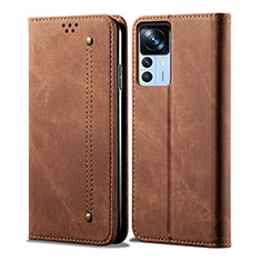 Coque Clapet Portefeuille Livre Tissu pour Xiaomi Mi 12T 5G Marron