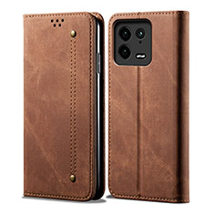 Coque Clapet Portefeuille Livre Tissu pour Xiaomi Mi 13 Pro 5G Marron