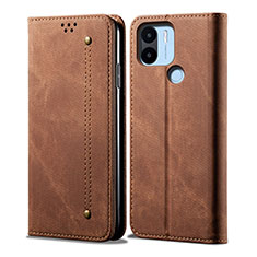 Coque Clapet Portefeuille Livre Tissu pour Xiaomi Poco C50 Marron