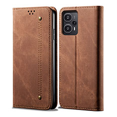 Coque Clapet Portefeuille Livre Tissu pour Xiaomi Poco F5 5G Marron