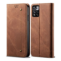 Coque Clapet Portefeuille Livre Tissu pour Xiaomi Poco M4 Pro 5G Marron