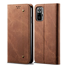 Coque Clapet Portefeuille Livre Tissu pour Xiaomi Poco M5S Marron