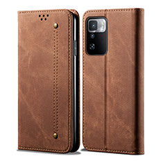 Coque Clapet Portefeuille Livre Tissu pour Xiaomi Poco X3 GT 5G Marron