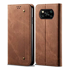 Coque Clapet Portefeuille Livre Tissu pour Xiaomi Poco X3 Marron