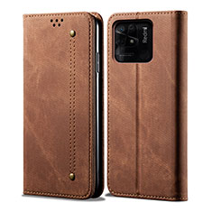 Coque Clapet Portefeuille Livre Tissu pour Xiaomi Redmi 10C 4G Marron