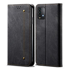 Coque Clapet Portefeuille Livre Tissu pour Xiaomi Redmi 9 Power Noir