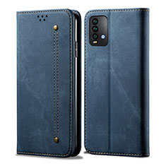 Coque Clapet Portefeuille Livre Tissu pour Xiaomi Redmi 9T 4G Bleu