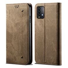 Coque Clapet Portefeuille Livre Tissu pour Xiaomi Redmi 9T 4G Kaki