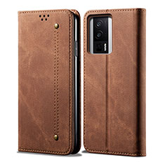 Coque Clapet Portefeuille Livre Tissu pour Xiaomi Redmi K60 5G Marron