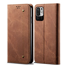 Coque Clapet Portefeuille Livre Tissu pour Xiaomi Redmi Note 10 5G Marron