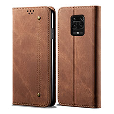 Coque Clapet Portefeuille Livre Tissu pour Xiaomi Redmi Note 10 Lite India Marron