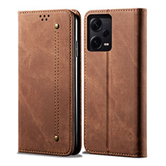 Coque Clapet Portefeuille Livre Tissu pour Xiaomi Redmi Note 12 Pro 5G Marron