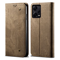 Coque Clapet Portefeuille Livre Tissu pour Xiaomi Redmi Note 12 Pro+ Plus 5G Kaki