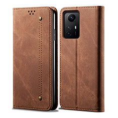 Coque Clapet Portefeuille Livre Tissu pour Xiaomi Redmi Note 12S Marron