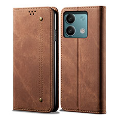 Coque Clapet Portefeuille Livre Tissu pour Xiaomi Redmi Note 13 Pro 5G Marron