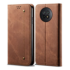 Coque Clapet Portefeuille Livre Tissu pour Xiaomi Redmi Note 9 5G Marron