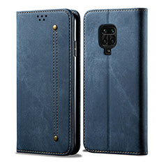 Coque Clapet Portefeuille Livre Tissu pour Xiaomi Redmi Note 9S Bleu