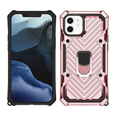 Coque Contour Silicone et Plastique Housse Etui Mat avec Aimant Magnetique Support A01 pour Apple iPhone 12 Mini Or Rose